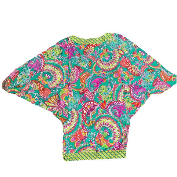 TRINA TURK Festival Paisley Folkloric Swim Cover Up Dress Flutter Sleeve Tunic S - Picture 4 of 8